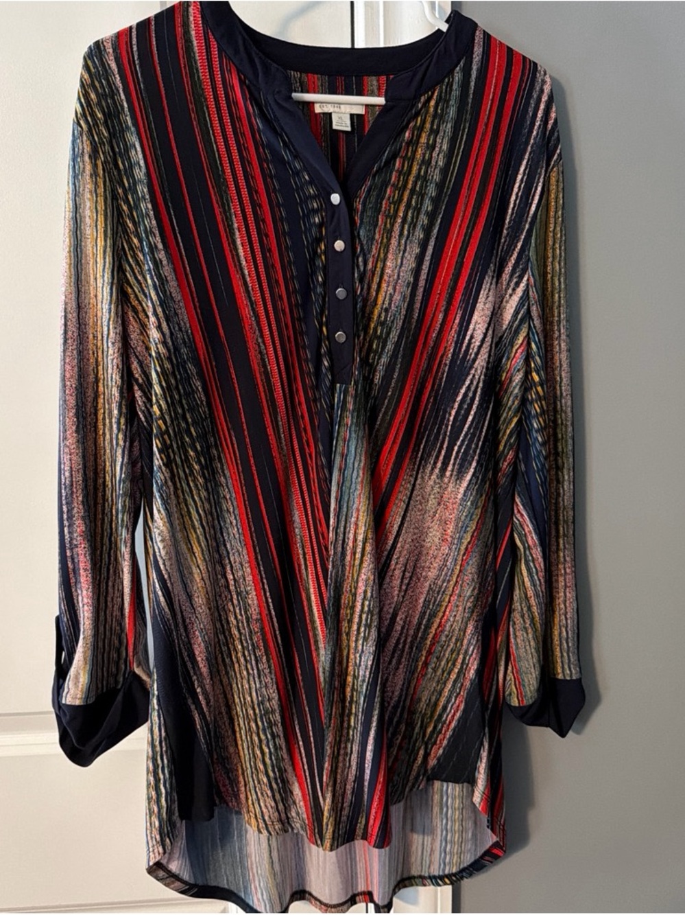 Multi-Stripe Long Sleeve Shirt – Navy & Red